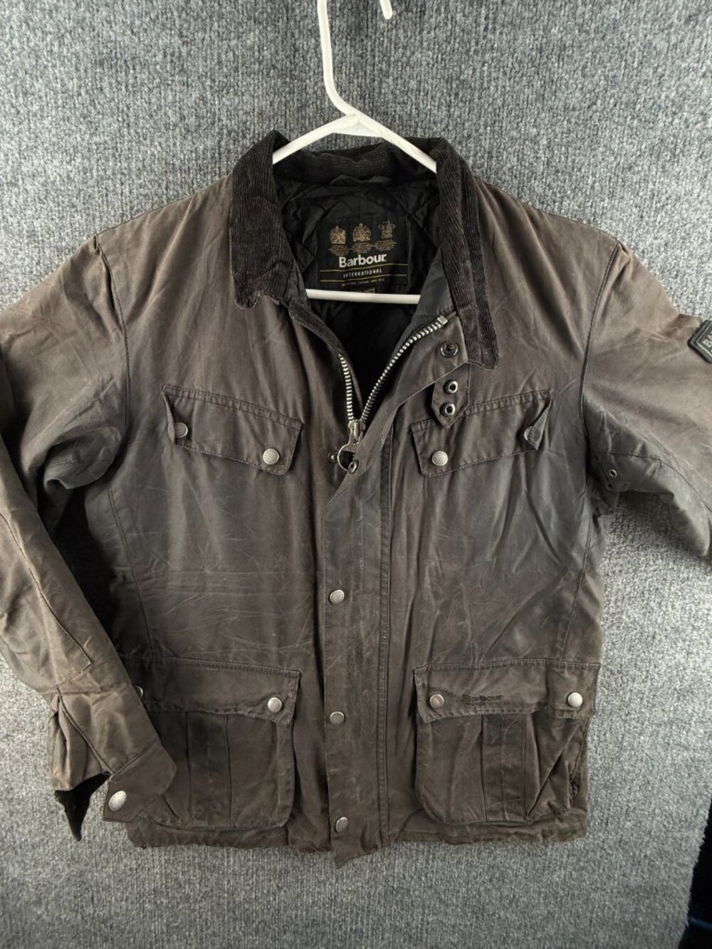 Barbour International Duke Medium Waxed Jacket Coat Full Zip Insulated, Pockets